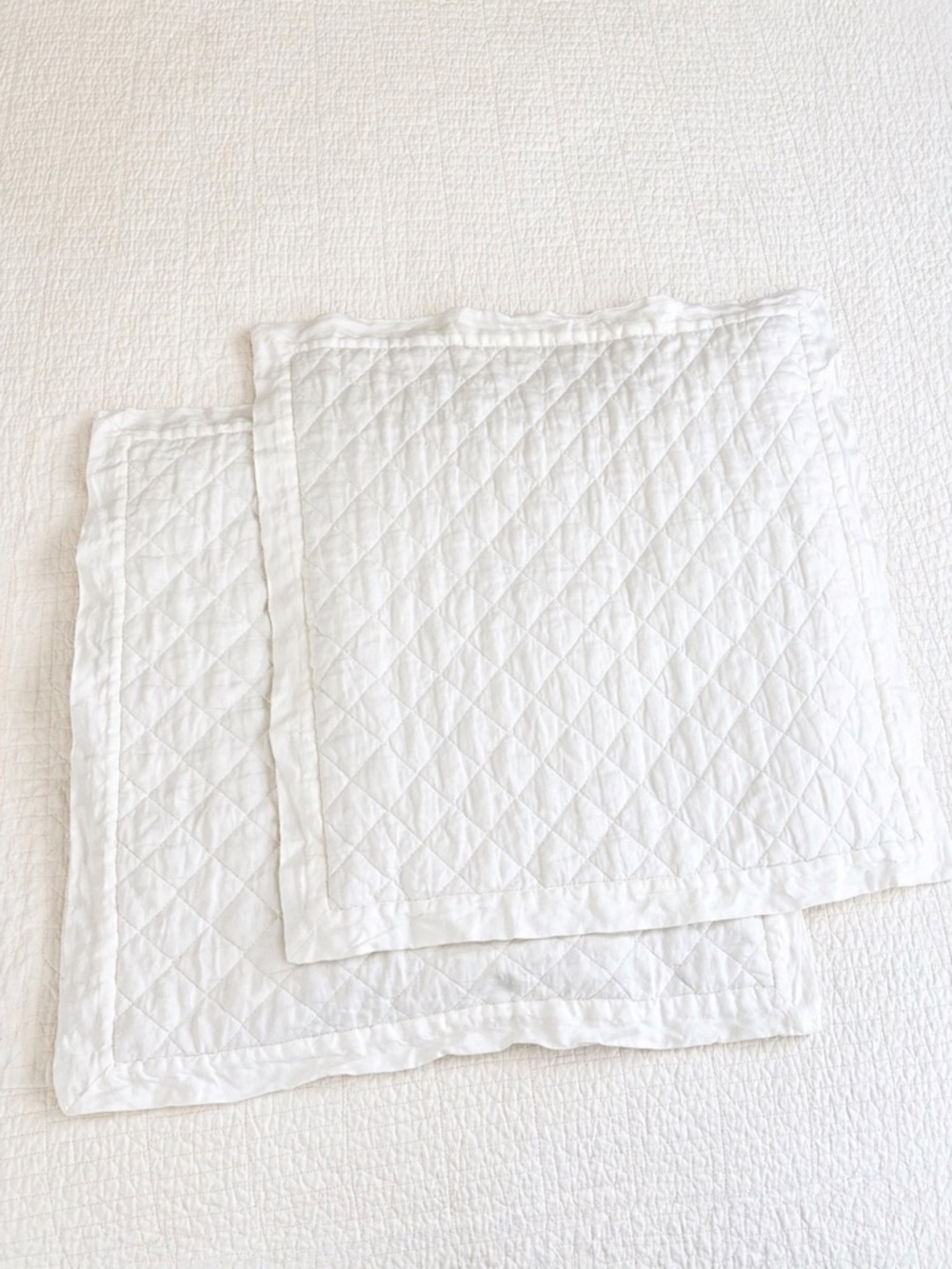 Pottery Barn Belgian Flax Linen White Diamond Quilted Linen Euro Sham- Set of 2
